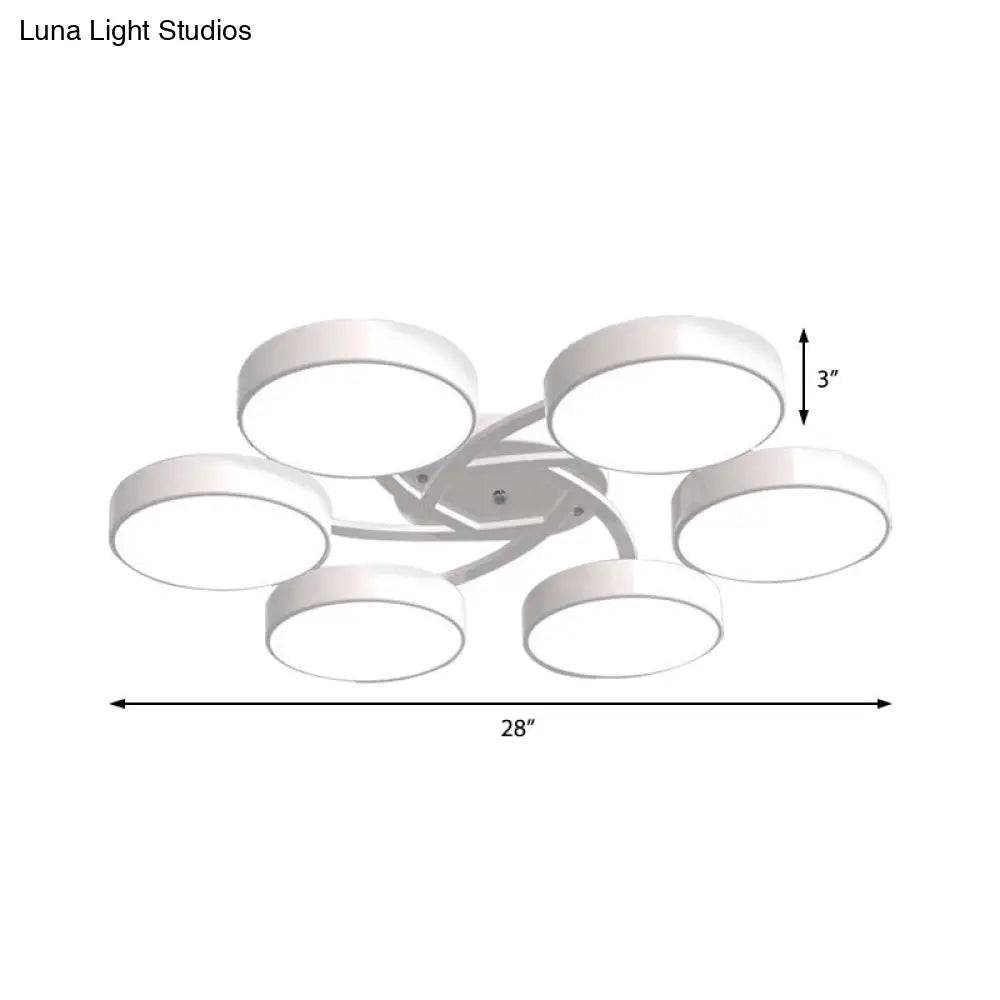 Nordic Style Ceiling Light With Black/White Drum Shade - 3/6/9 Heads Acrylic Semi Flush Mount For