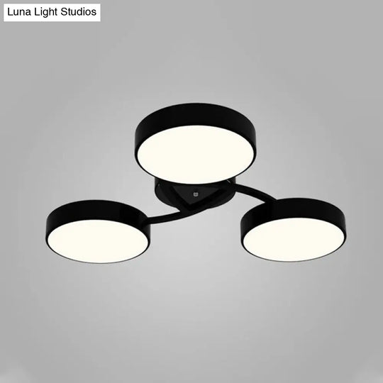 Nordic Style Ceiling Light With Black/White Drum Shade - 3/6/9 Heads Acrylic Semi Flush Mount For