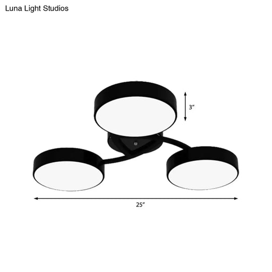 Nordic Style Ceiling Light With Black/White Drum Shade - 3/6/9 Heads Acrylic Semi Flush Mount For