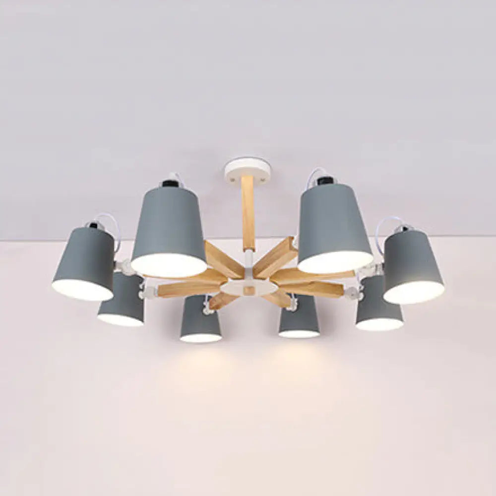 Nordic Style Chandelier Bucket Shade Hanging Light For Kids Bedroom - Metal & Wood 8 / Grey