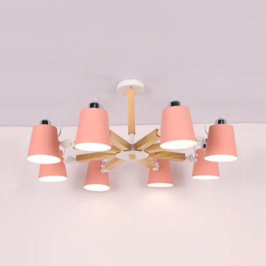 Nordic Style Chandelier Bucket Shade Hanging Light For Kids Bedroom - Metal & Wood 8 / Pink