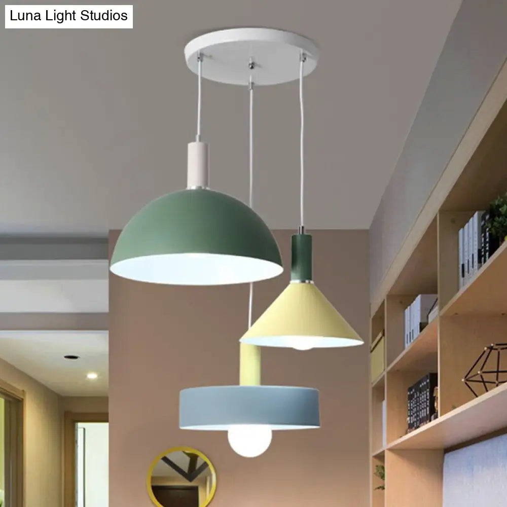 Nordic Style 3-Head White Geometry Pendant Light: Metallic Suspended Lamp