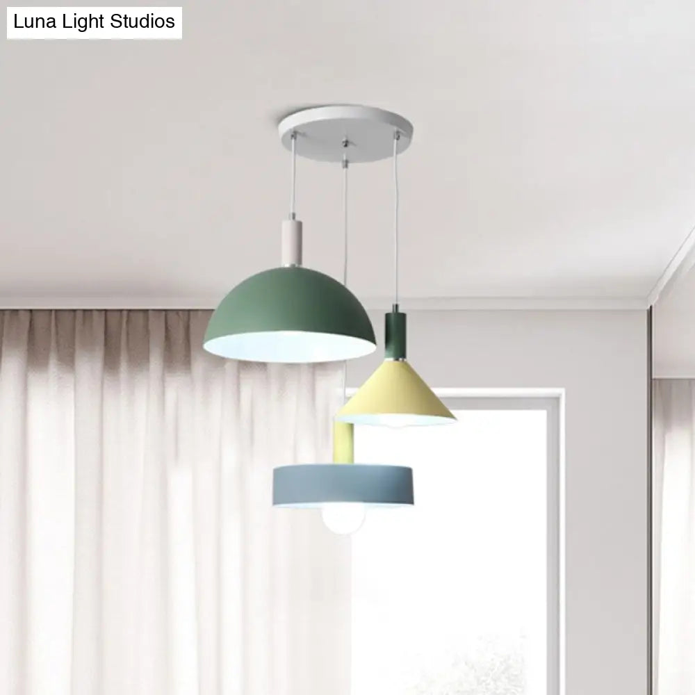 Nordic Style 3-Head White Geometry Pendant Light: Metallic Suspended Lamp