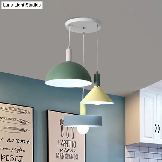 Nordic Style 3-Head White Geometry Pendant Light: Metallic Suspended Lamp