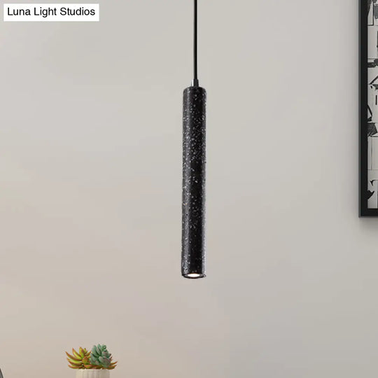 Nordic Style Concrete Tube Pendant Light - 12/21.5H Black/White/Yellow Black / 12