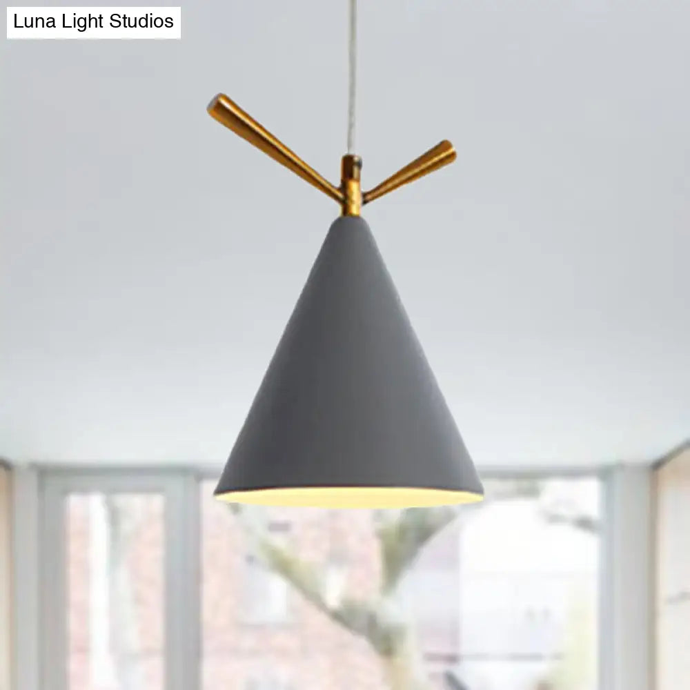 Nordic Style Cone Pendant Light - Metal Hanging Lamp For Restaurant & Coffee Shop Grey