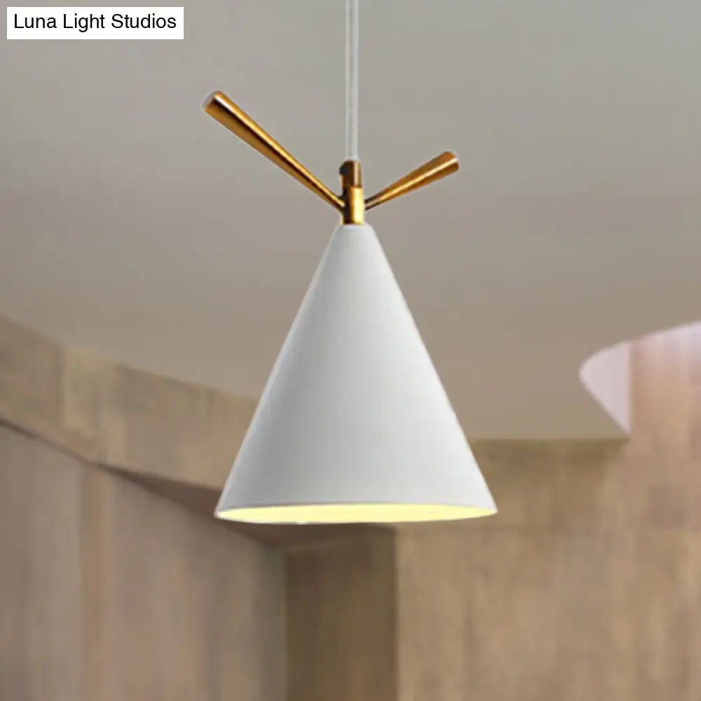 Nordic Style Cone Pendant Light - Metal Hanging Lamp For Restaurant & Coffee Shop White