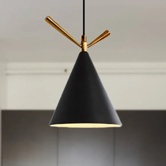 Nordic Style Cone Pendant Light For Restaurant/Coffee Shop - 1-Light Hanging Lamp Black