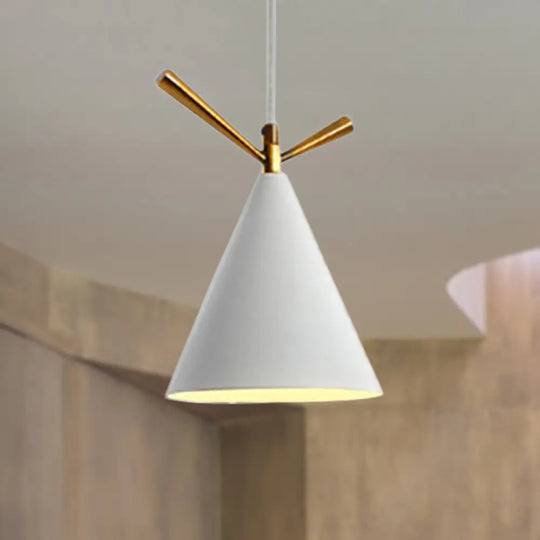 Nordic Style Cone Pendant Light For Restaurant/Coffee Shop - 1-Light Hanging Lamp White