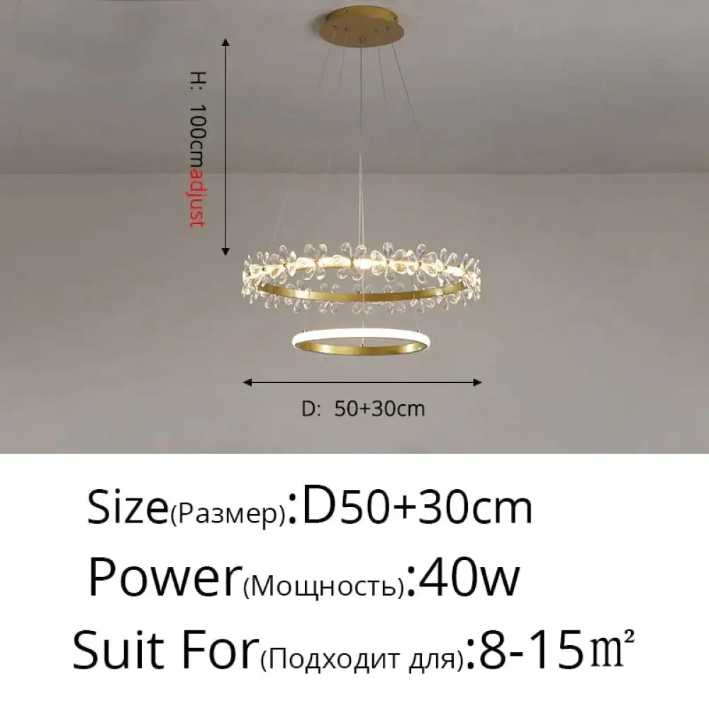 Nordic Style Crown Crystal Flower Pendant Light 50 30Cm 40W Gold / Brightness Dimmable Pendant