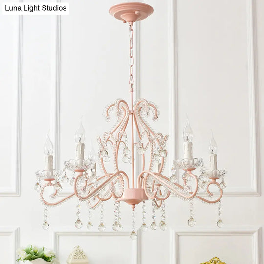 Nordic Style Crystal Chandelier For Girls Bedroom: Elegant Pendant Lighting With Candle Element