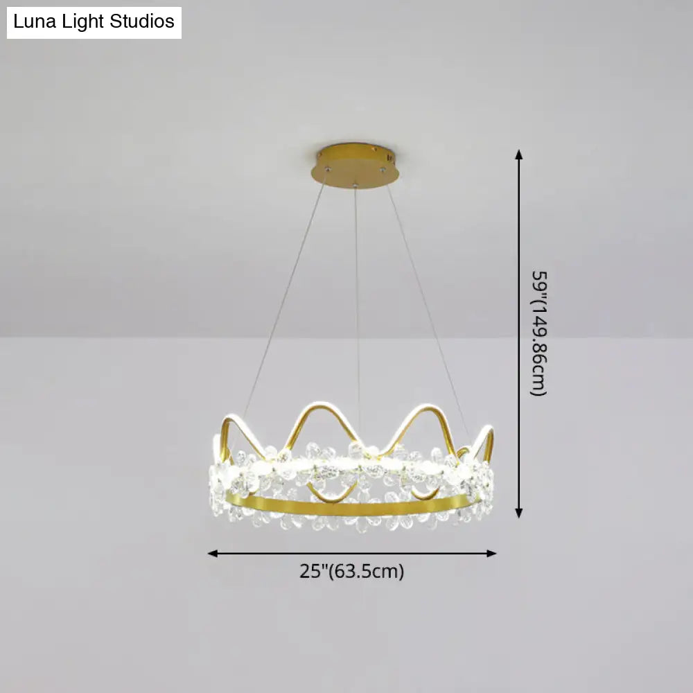 Nordic Style Crystal Pendant Light With 1 Suspended Crown For Living Room