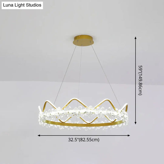 Nordic Style Crystal Pendant Light With 1 Suspended Crown For Living Room