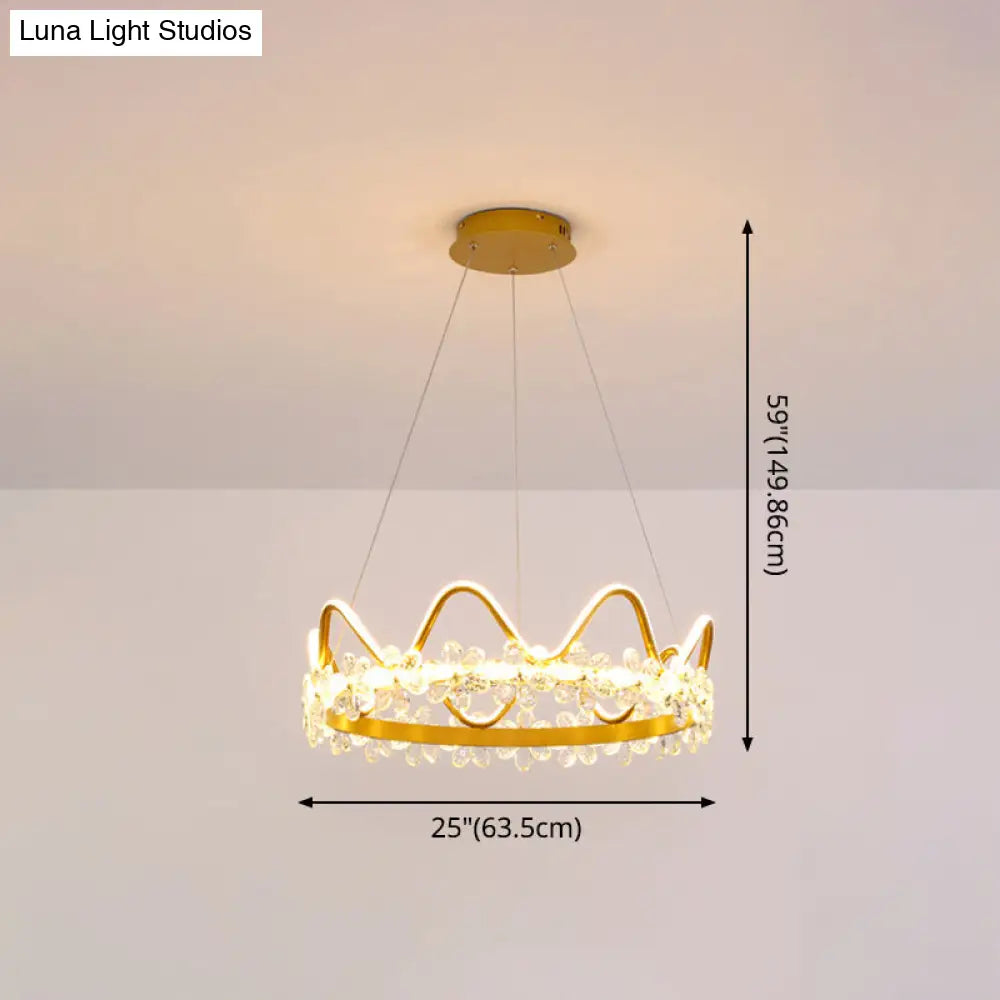 Nordic Style Crystal Pendant Light With 1 Suspended Crown For Living Room