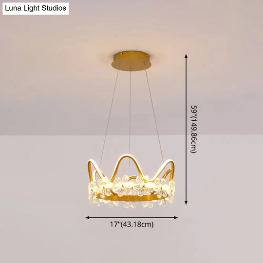 Nordic Style Crystal Pendant Light With 1 Suspended Crown For Living Room