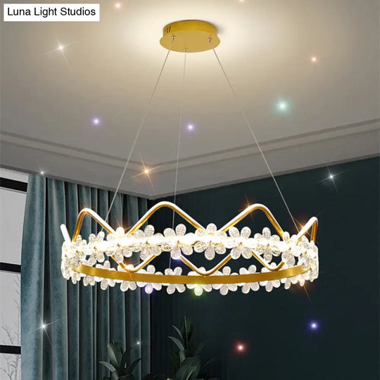 Nordic Style Crystal Pendant Light With 1 Suspended Crown For Living Room