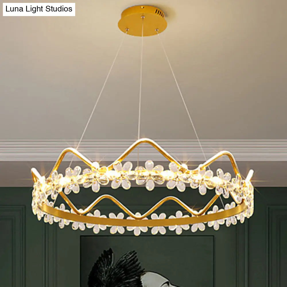 Nordic Style Crystal Pendant Light With 1 Suspended Crown For Living Room