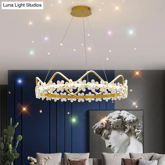 Nordic Style Crystal Pendant Light With 1 Suspended Crown For Living Room