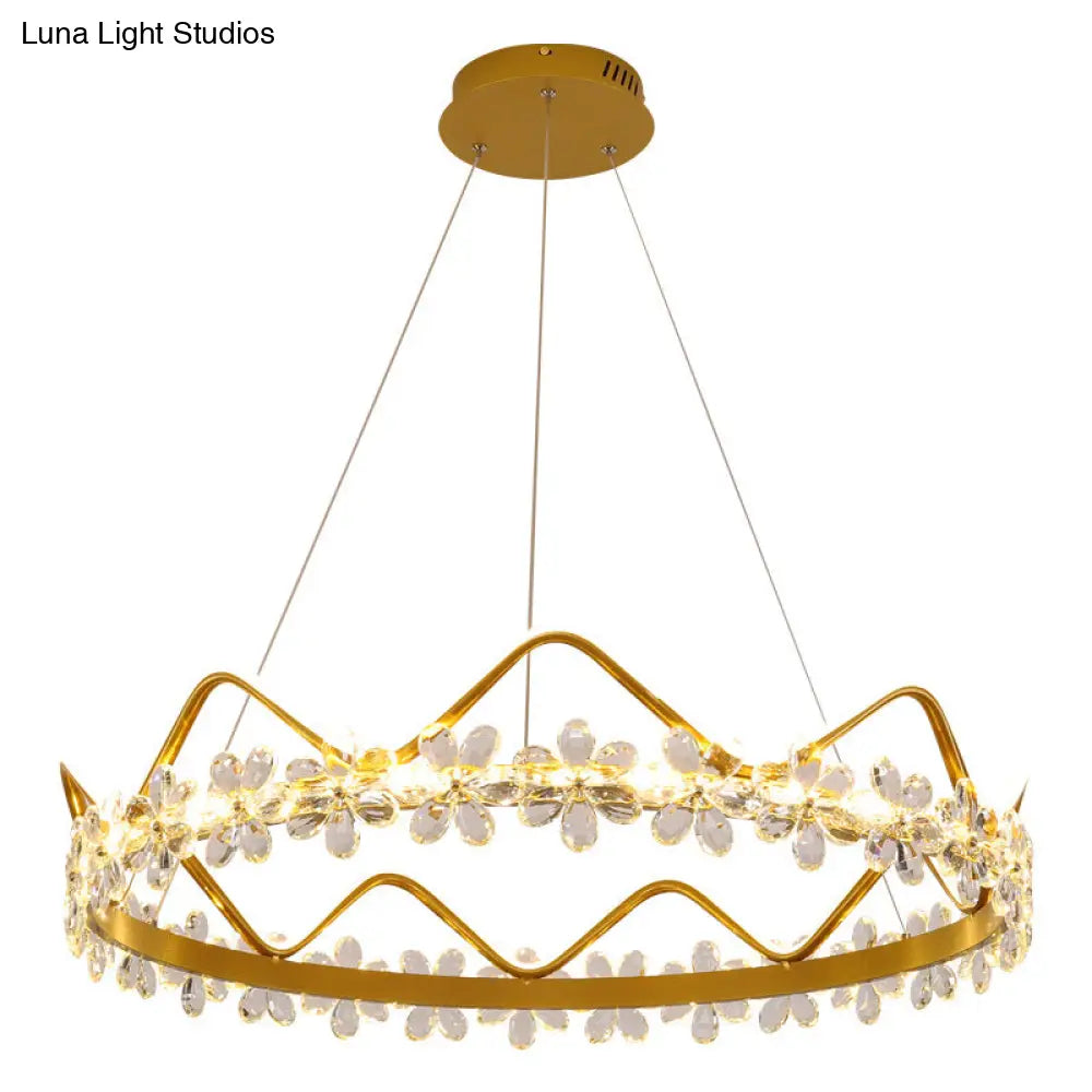 Nordic Style Crystal Pendant Light With 1 Suspended Crown For Living Room