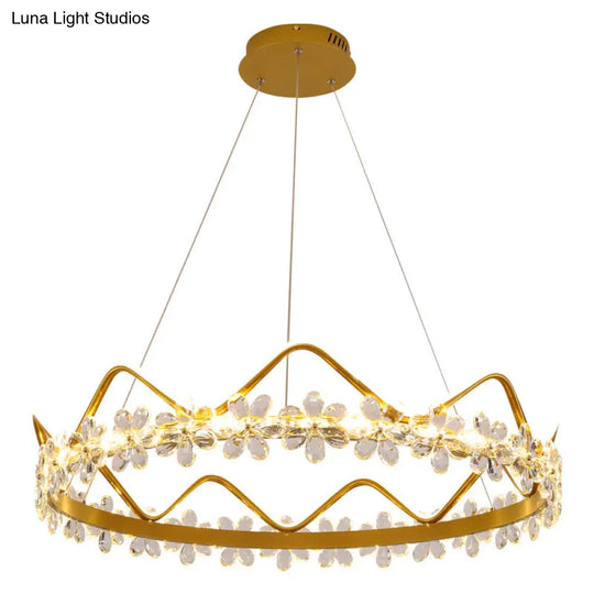 Nordic Style Crystal Pendant Light With 1 Suspended Crown For Living Room