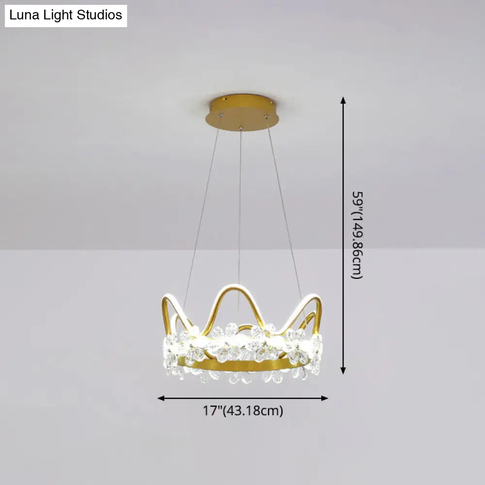 Nordic Style Crystal Pendant Light With 1 Suspended Crown For Living Room