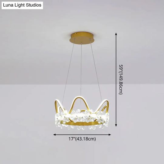 Nordic Style Crystal Pendant Light With 1 Suspended Crown For Living Room