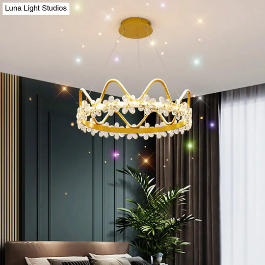 Nordic Style Crystal Pendant Light With 1 Suspended Crown For Living Room