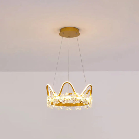 Nordic Style Crystal Pendant Light With 1 Suspended Crown For Living Room Gold / 17 Remote Control