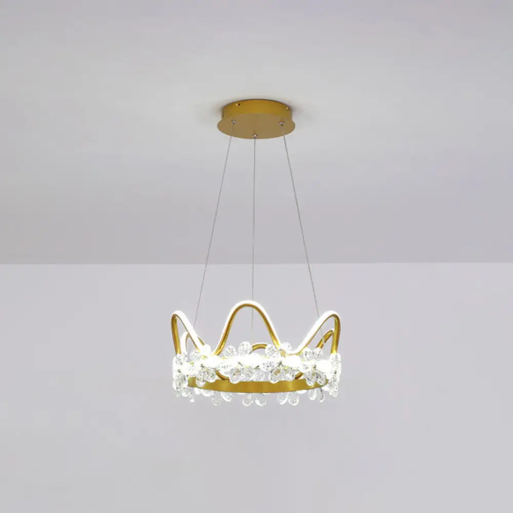 Nordic Style Crystal Pendant Light With 1 Suspended Crown For Living Room Gold / 17 White