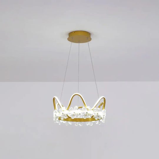 Nordic Style Crystal Pendant Light With 1 Suspended Crown For Living Room Gold / 17 White