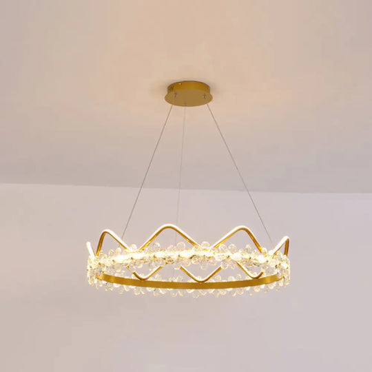 Nordic Style Crystal Pendant Light With 1 Suspended Crown For Living Room Gold / 32.5 Remote Control