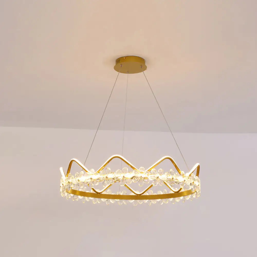 Nordic Style Crystal Pendant Light With 1 Suspended Crown For Living Room Gold / 32.5 Warm