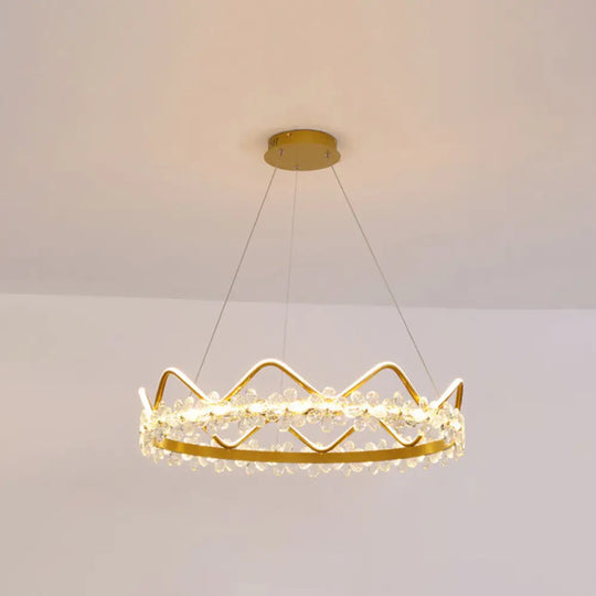 Nordic Style Crystal Pendant Light With 1 Suspended Crown For Living Room Gold / 32.5 Warm