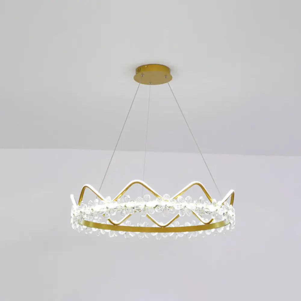 Nordic Style Crystal Pendant Light With 1 Suspended Crown For Living Room Gold / 32.5 White