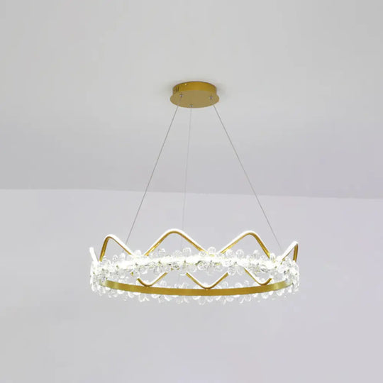 Nordic Style Crystal Pendant Light With 1 Suspended Crown For Living Room Gold / 32.5 White