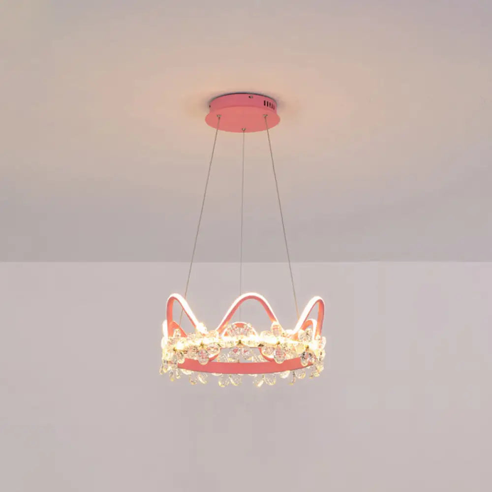 Nordic Style Crystal Pendant Light With 1 Suspended Crown For Living Room Pink / 17 Remote Control