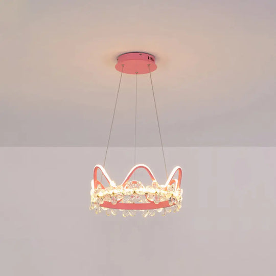 Nordic Style Crystal Pendant Light With 1 Suspended Crown For Living Room Pink / 17 Remote Control