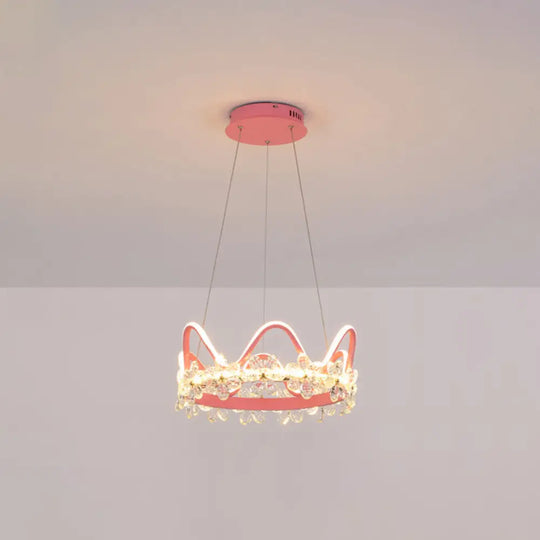 Nordic Style Crystal Pendant Light With 1 Suspended Crown For Living Room Pink / 17 Warm