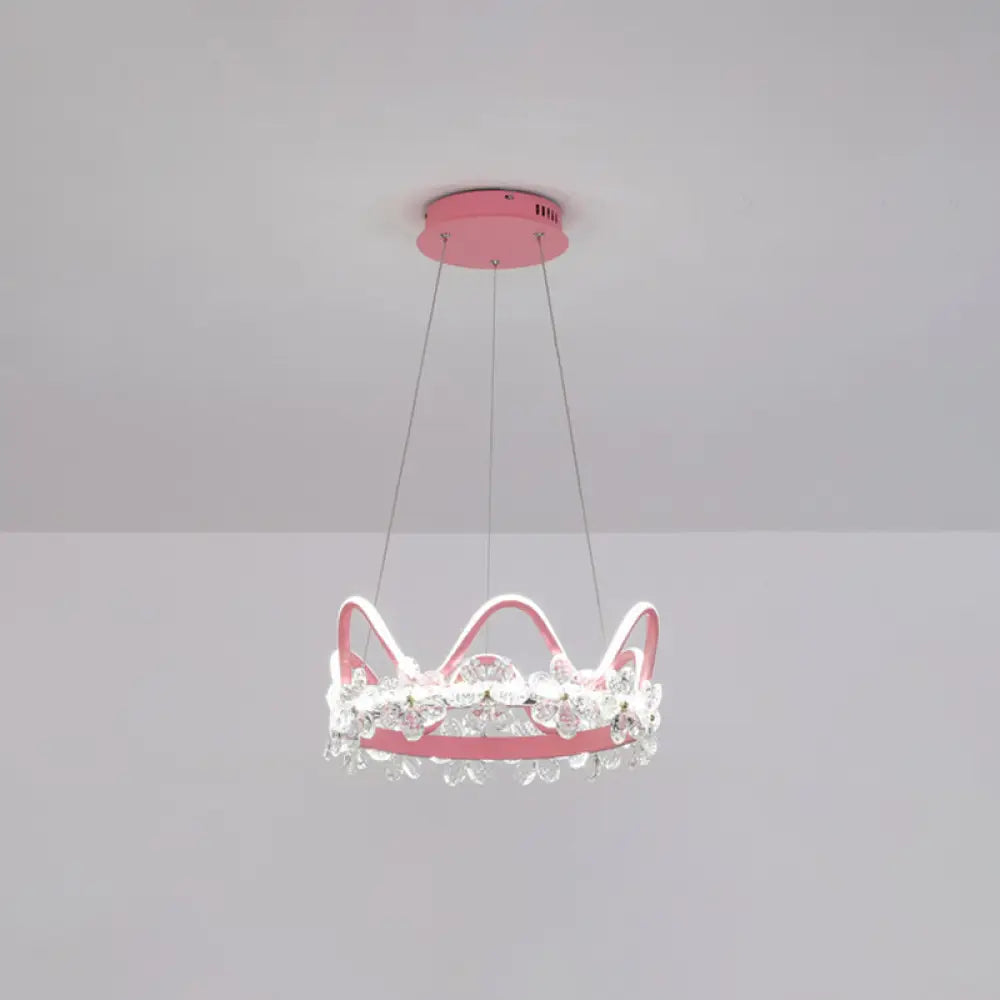 Nordic Style Crystal Pendant Light With 1 Suspended Crown For Living Room Pink / 17 White