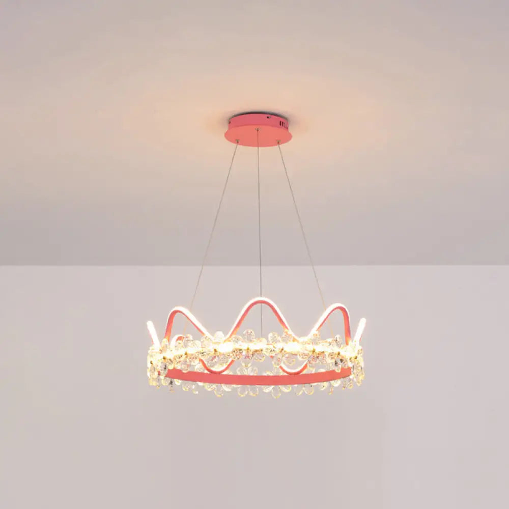 Nordic Style Crystal Pendant Light With 1 Suspended Crown For Living Room Pink / 25 Remote Control