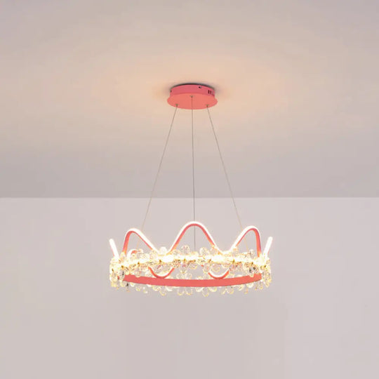 Nordic Style Crystal Pendant Light With 1 Suspended Crown For Living Room Pink / 25 Remote Control