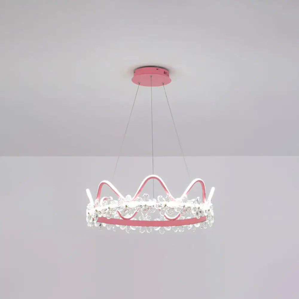 Nordic Style Crystal Pendant Light With 1 Suspended Crown For Living Room Pink / 25 White