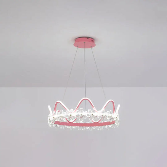 Nordic Style Crystal Pendant Light With 1 Suspended Crown For Living Room Pink / 25 White