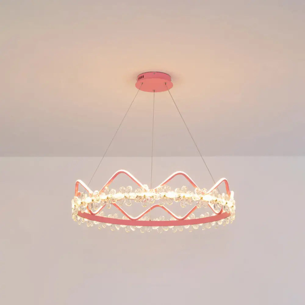 Nordic Style Crystal Pendant Light With 1 Suspended Crown For Living Room Pink / 32.5 Remote Control