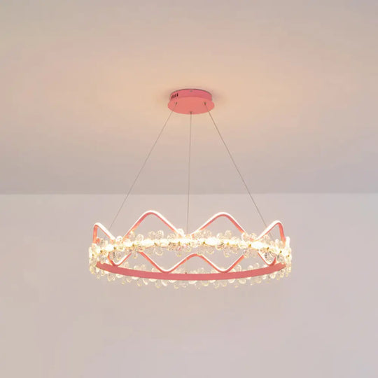 Nordic Style Crystal Pendant Light With 1 Suspended Crown For Living Room Pink / 32.5 Warm