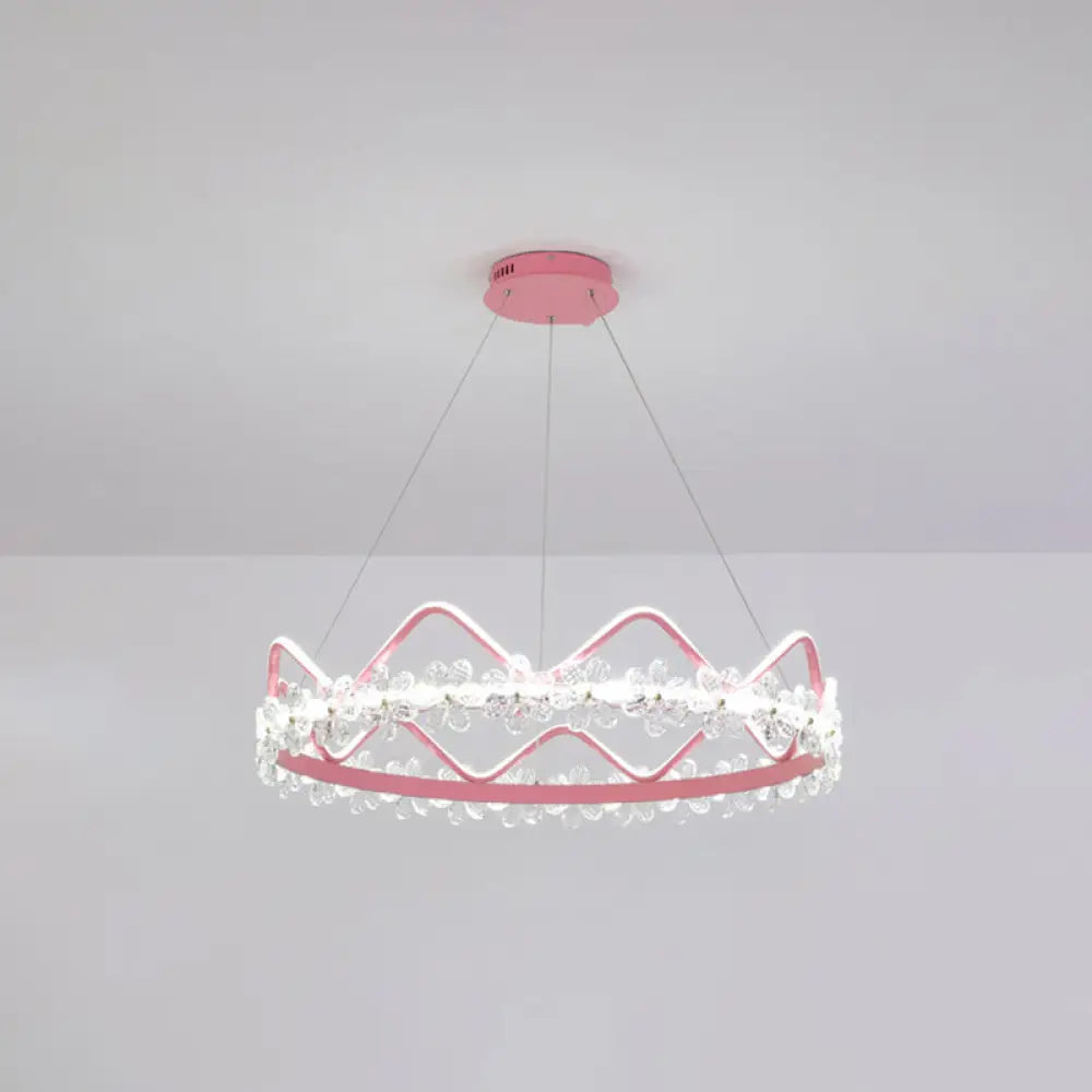 Nordic Style Crystal Pendant Light With 1 Suspended Crown For Living Room Pink / 32.5 White