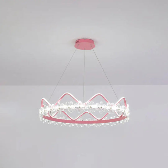 Nordic Style Crystal Pendant Light With 1 Suspended Crown For Living Room Pink / 32.5 White