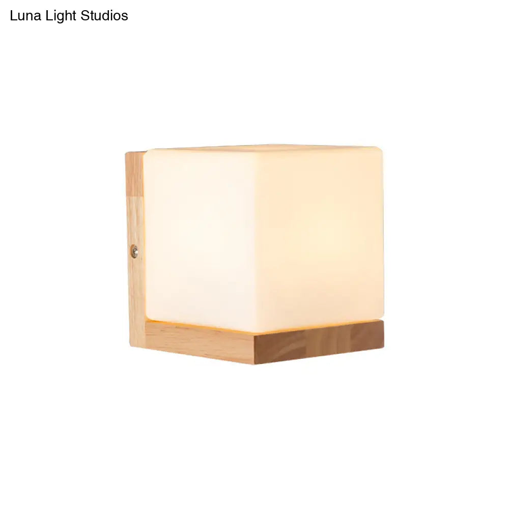 Nordic Style Cube Shaped Sconce Lighting With White Glass Shade - 1-Light Bedside Wall Fixture