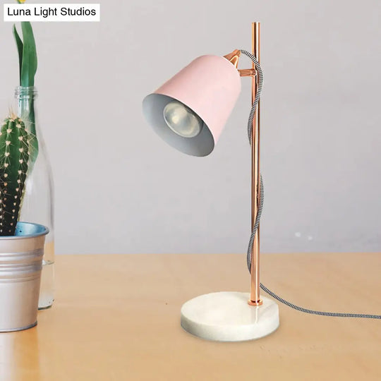 Nordic Style Cup Shaped Gray/Pink Desk Lamp With Marble Base - Perfect For Study Room