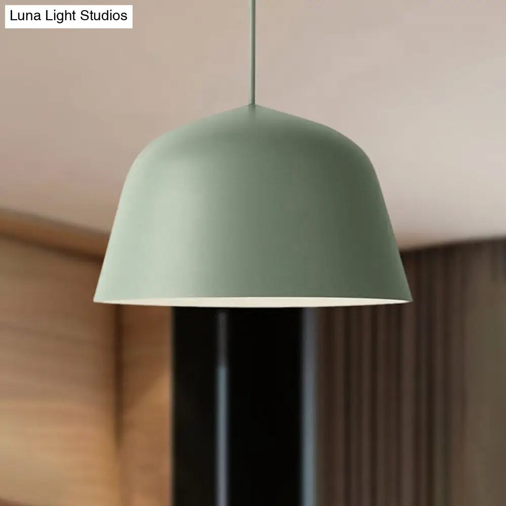 Nordic Style Dome Hanging Ceiling Light - 10/16 Dia Metal Pendant Lamp In Black/Green For Bedroom